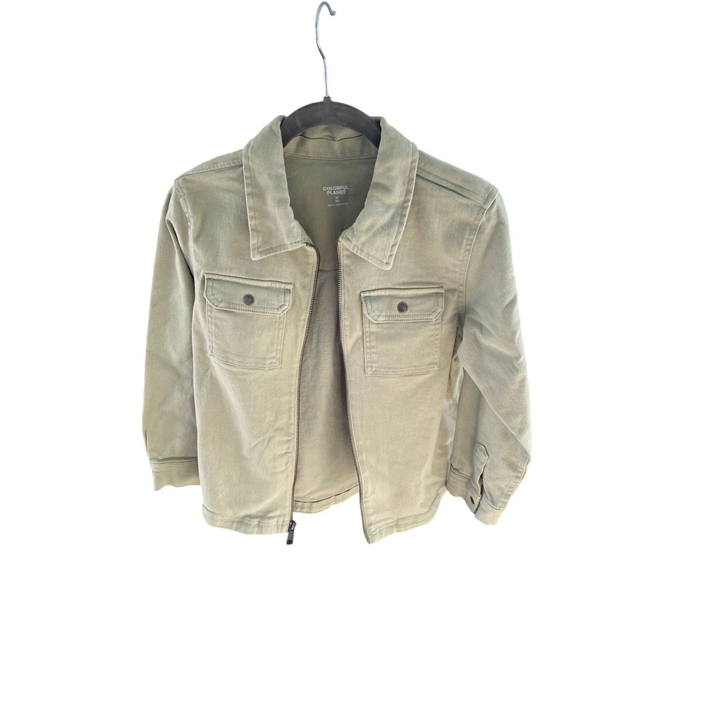 NWT Colorful Planet Olive Green Zip Front Shacket Jacket Size M Casual